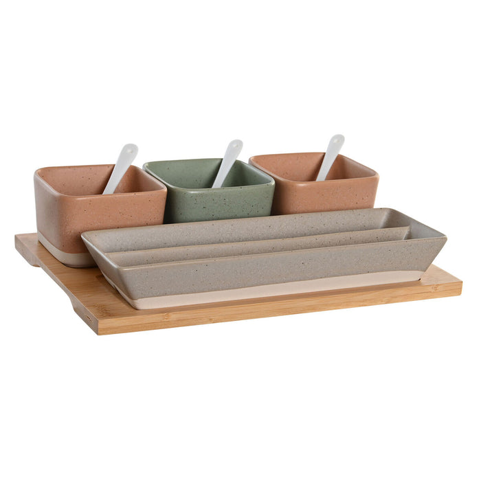 Set de Aperitiv DKD Home Decor 26 x 9 x 4 cm Porțelan Multicolor Bambus 8 Piese Scandinav