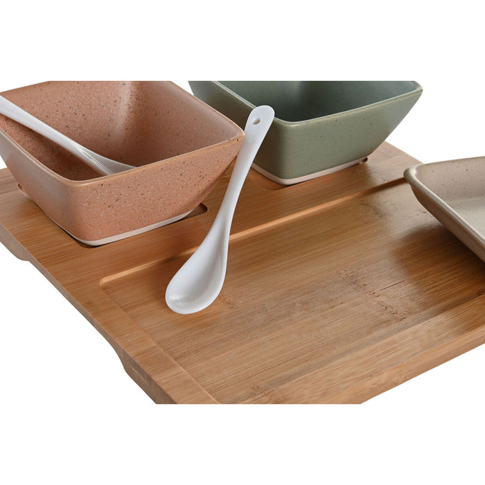 Set de Aperitiv DKD Home Decor 24 x 23,5 x 1,5 cm Porțelan Multicolor Bambus 6 Piese Scandinav