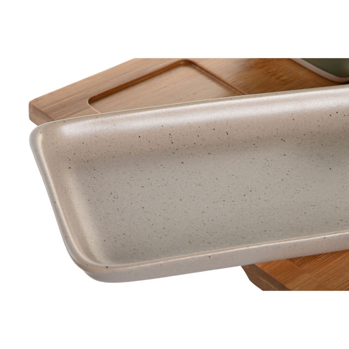 Set de Aperitiv DKD Home Decor 24 x 23,5 x 1,5 cm Porțelan Multicolor Bambus 6 Piese Scandinav