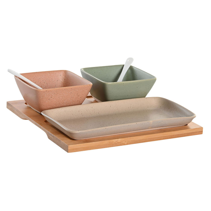 Set de Aperitiv DKD Home Decor 24 x 23,5 x 1,5 cm Porțelan Multicolor Bambus 6 Piese Scandinav
