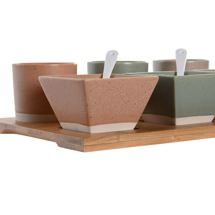 Set de Aperitiv DKD Home Decor 28 x 18,8 x 1,5 cm Porțelan Multicolor Bambus 10 Piese Scandinav