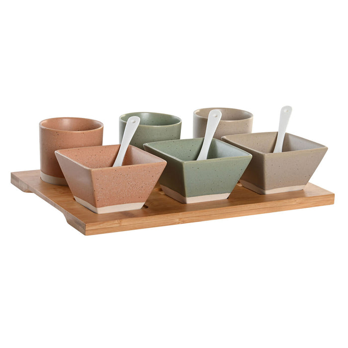 Set de Aperitiv DKD Home Decor 28 x 18,8 x 1,5 cm Porțelan Multicolor Bambus 10 Piese Scandinav