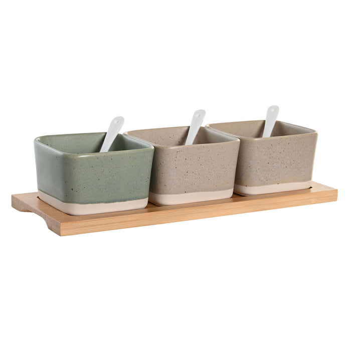 Set de Aperitiv DKD Home Decor 29 x 11,5 x 1,5 cm Porțelan Multicolor Bambus Scandinav