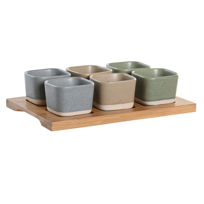 Set de Aperitiv DKD Home Decor 21,6 x 15 x 1,5 cm Porțelan Multicolor Bambus Scandinav