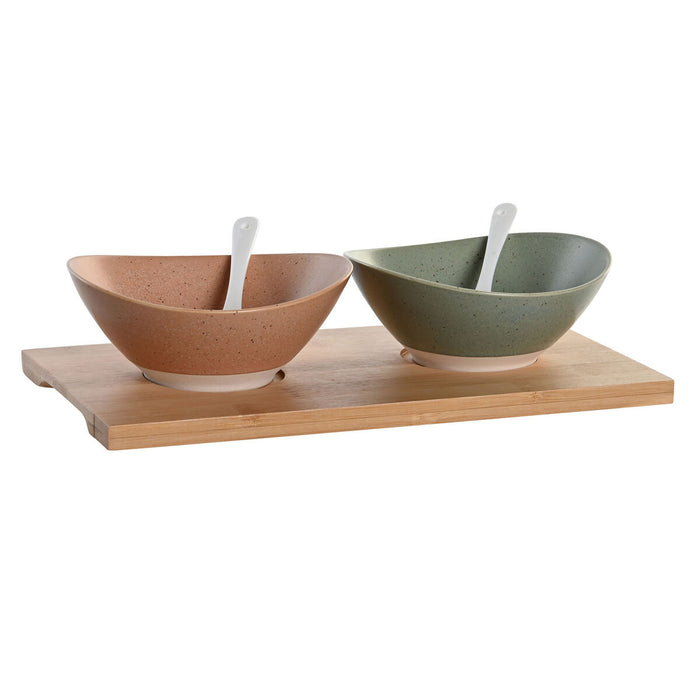 Set de Aperitiv DKD Home Decor 29 x 15,5 x 1,5 cm Porțelan Multicolor Bambus Scandinav
