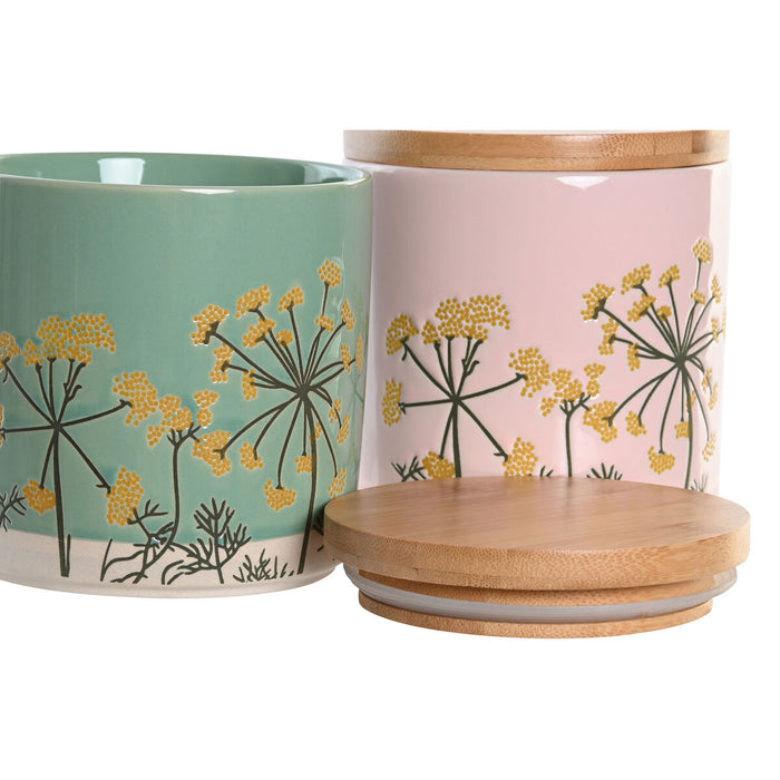 Staniu DKD Home Decor 11,5 x 11,5 x 12 cm Floral Roz Verde Bambus Gresie Shabby Chic (2 Unități)