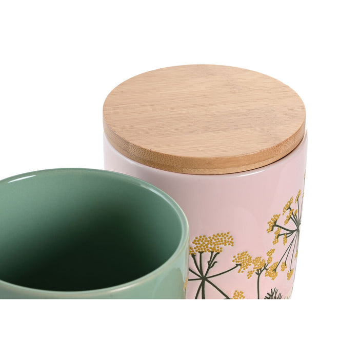 Staniu DKD Home Decor 11,5 x 11,5 x 12 cm Floral Roz Verde Bambus Gresie Shabby Chic (2 Unități)