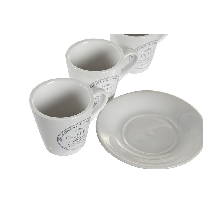 Set de Cești cu Farfurii DKD Home Decor Metal Alb Gresie 90 ml