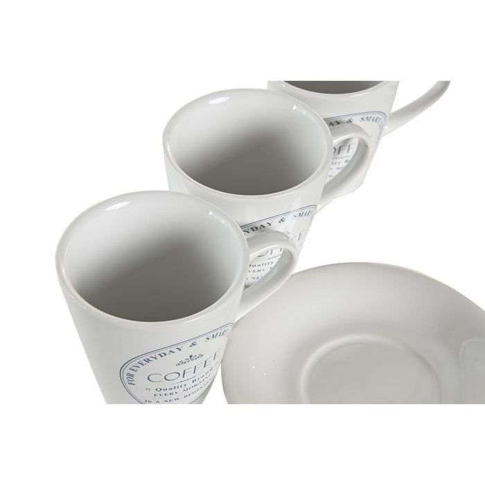 Set de Cești cu Farfurii DKD Home Decor Metal Alb Gresie 180 ml