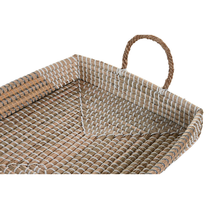 Set de Tăvi DKD Home Decor Natural Galben Tropical Iarbă de mare (48 x 38 x 15 cm) (2 Unități)