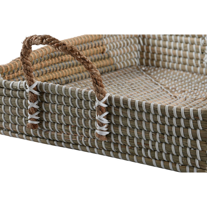 Set de Tăvi DKD Home Decor Natural Galben Tropical Iarbă de mare (48 x 38 x 15 cm) (2 Unități)