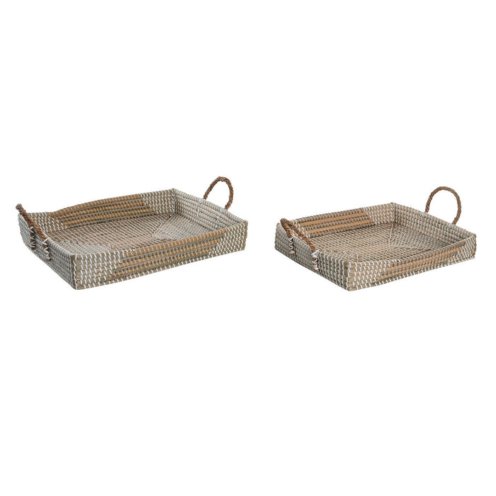 Set de Tăvi DKD Home Decor Natural Galben Tropical Iarbă de mare (48 x 38 x 15 cm) (2 Unități)