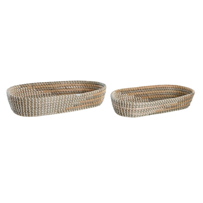 Set de Tăvi DKD Home Decor 43 x 22 x 8 cm Natural Galben Tropical Iarbă de mare (2 Unități)