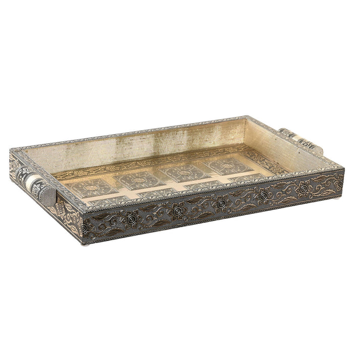 Tavă DKD Home Decor Șampanie Metal Lemn 36 x 22 x 4 cm Indian