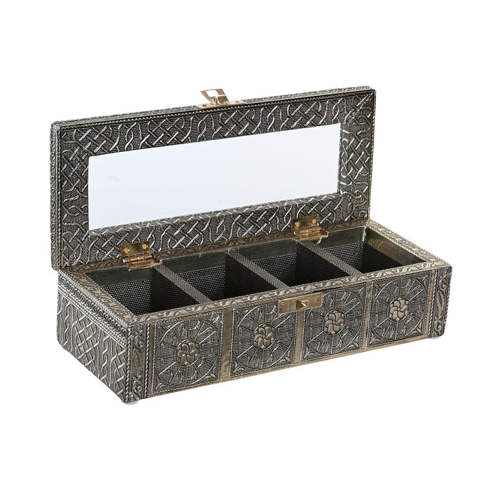 Cutie pentru infuzii DKD Home Decor 23 x 9 x 6 cm Șampanie Lemn Aluminiu