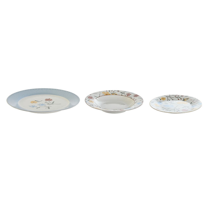 Veselă DKD Home Decor Albastru Alb Porțelan Floral 18 Piese 27 x 27 x 3 cm