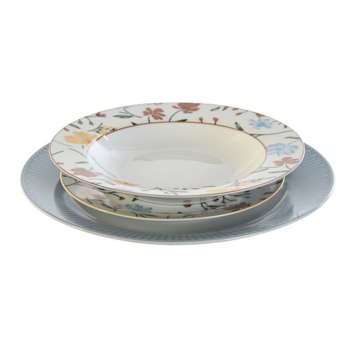 Veselă DKD Home Decor Albastru Alb Porțelan Floral 18 Piese 27 x 27 x 3 cm