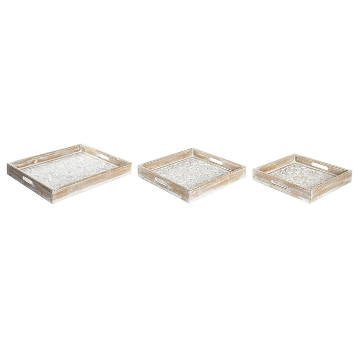 Set de Tăvi DKD Home Decor Maro 40 x 40 x 5 cm Lemn de mango Arab