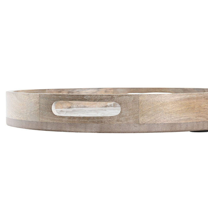 Set de Tăvi DKD Home Decor Alb Maro Lemn de mango Floral Arab 39 x 39 x 4,5 cm