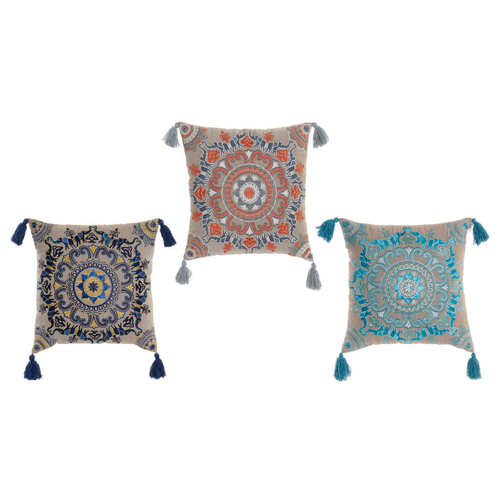 Pernă DKD Home Decor Portocaliu Albastru celest Bleumarin Mandala 40 x 10 x 40 cm (3 Piese)