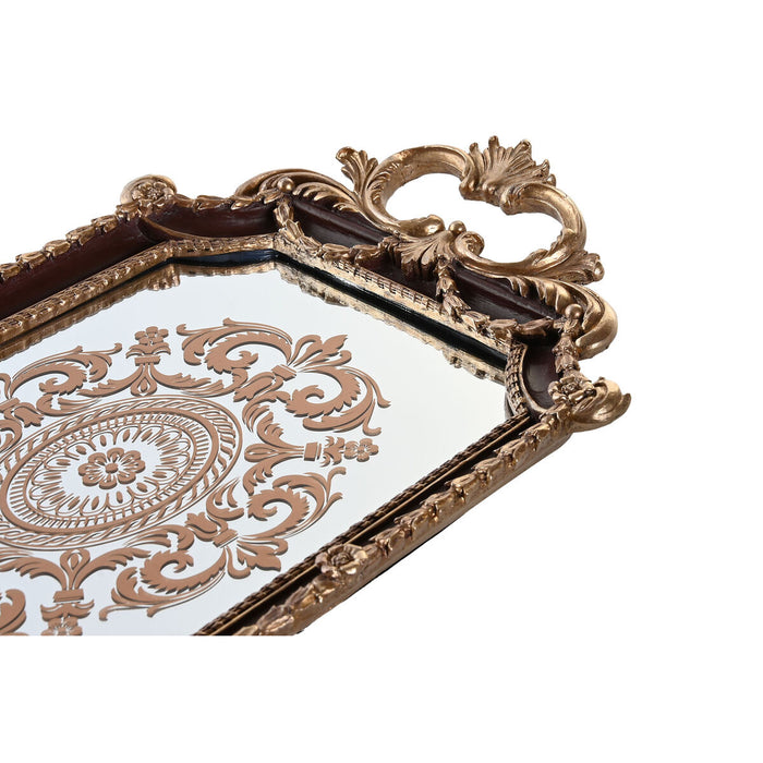 Tavă pentru gustari DKD Home Decor 47,5 x 26,5 x 5 cm Oglindă Auriu* Alb Rășină Maro închis Neoclasic (2 Unități)
