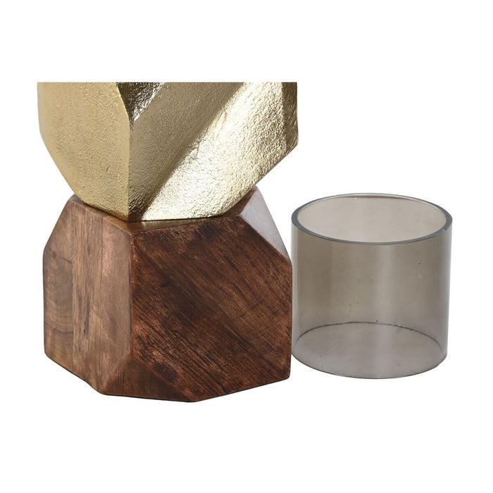 Suport de Lumânări DKD Home Decor 10 x 10 x 40,5 cm Geam Auriu* Maro Aluminiu Lemn de mango