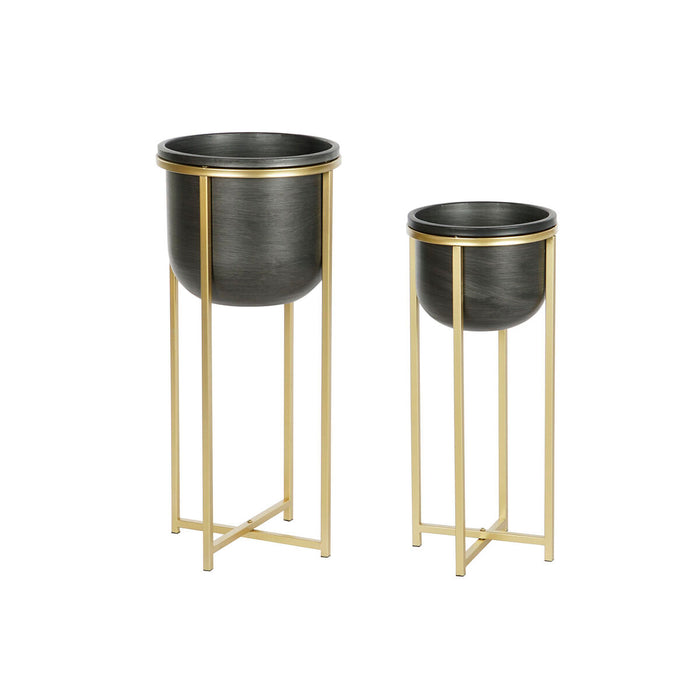 Set de jardiniere DKD Home Decor 28,5 x 28,5 x 65,5 cm 28 x 28 x 65 cm Negru Auriu* Metal
