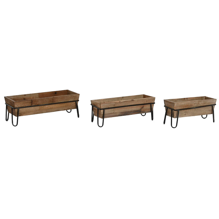 Set de jardiniere DKD Home Decor 55 x 21 x 18,5 cm Brad Metal Maro închis Cottage
