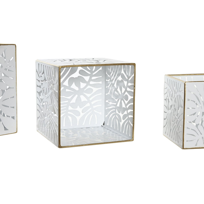 Set de jardiniere DKD Home Decor Frunze Auriu* Metal 15 x 15 x 15 cm Alb Tropical Frunza a unei plante
