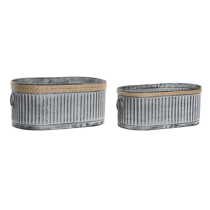Set de jardiniere DKD Home Decor 41 x 22 x 18 cm Gri Metal Lemn Maro Vintage (2 Unități)