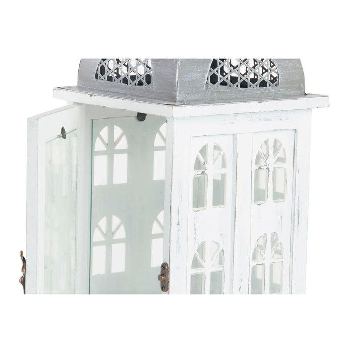 Lucerna DKD Home Decor Finisaj învechit Alb Gri Lemn Geam Mediterană 19 x 19 x 51 cm