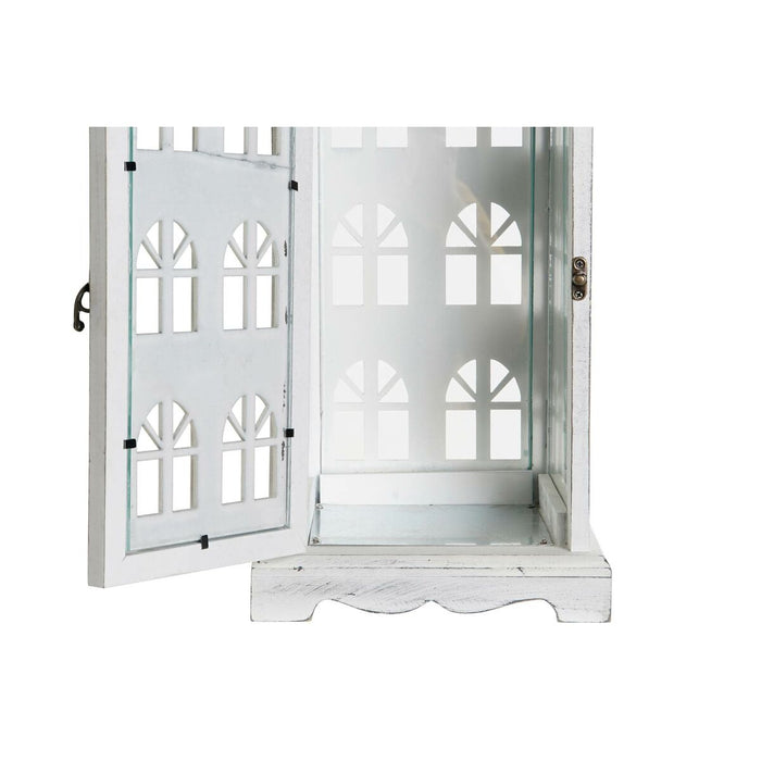 Lucerna DKD Home Decor Finisaj învechit Alb Gri Lemn Geam Mediterană 19 x 19 x 51 cm
