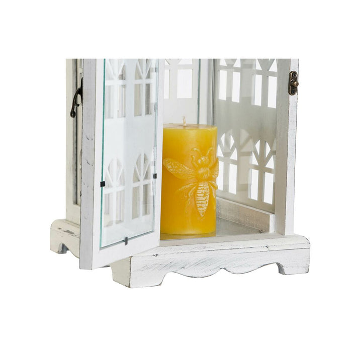 Lucerna DKD Home Decor Finisaj învechit Alb Gri Lemn Geam Mediterană 19 x 19 x 51 cm
