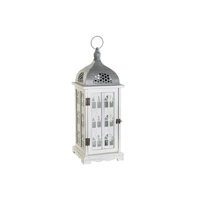 Lucerna DKD Home Decor Finisaj învechit Alb Gri Lemn Geam Mediterană 19 x 19 x 51 cm