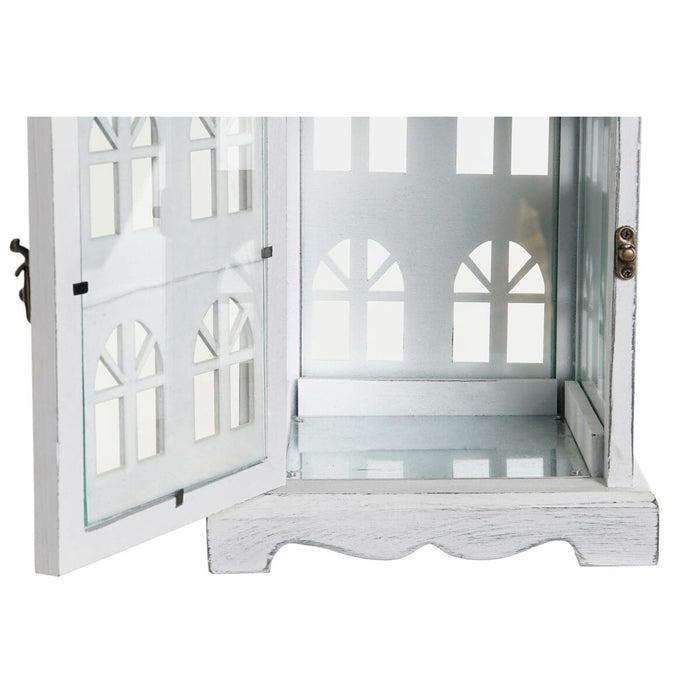 Lucerna DKD Home Decor Finisaj învechit Alb Gri Lemn Geam 19 x 19 x 42 cm