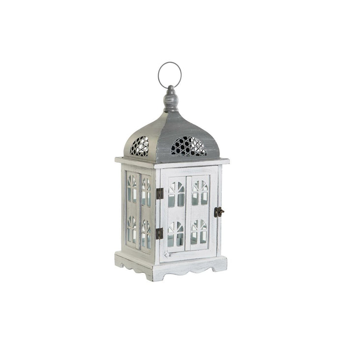 Lucerna DKD Home Decor Finisaj învechit Alb Gri Lemn Geam 19 x 19 x 42 cm