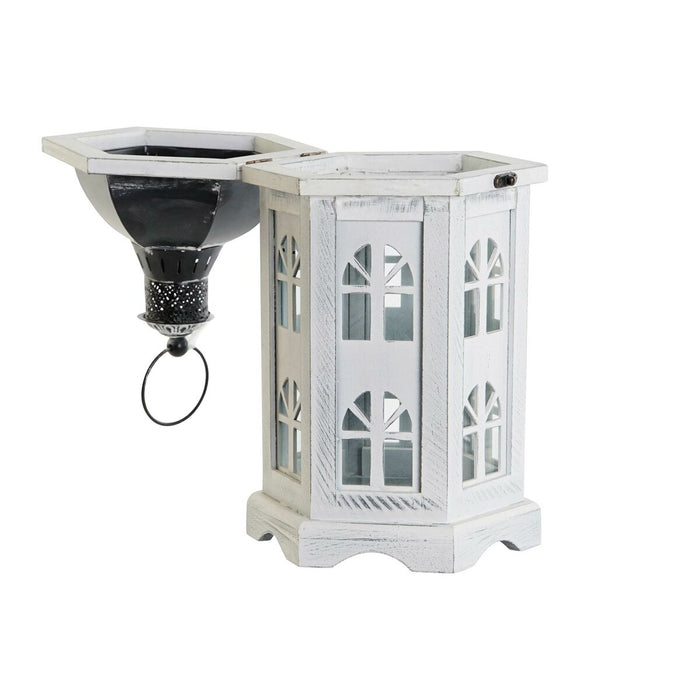 Lucerna DKD Home Decor Finisaj învechit Alb Gri închis Lemn Geam 19 x 17 x 39 cm