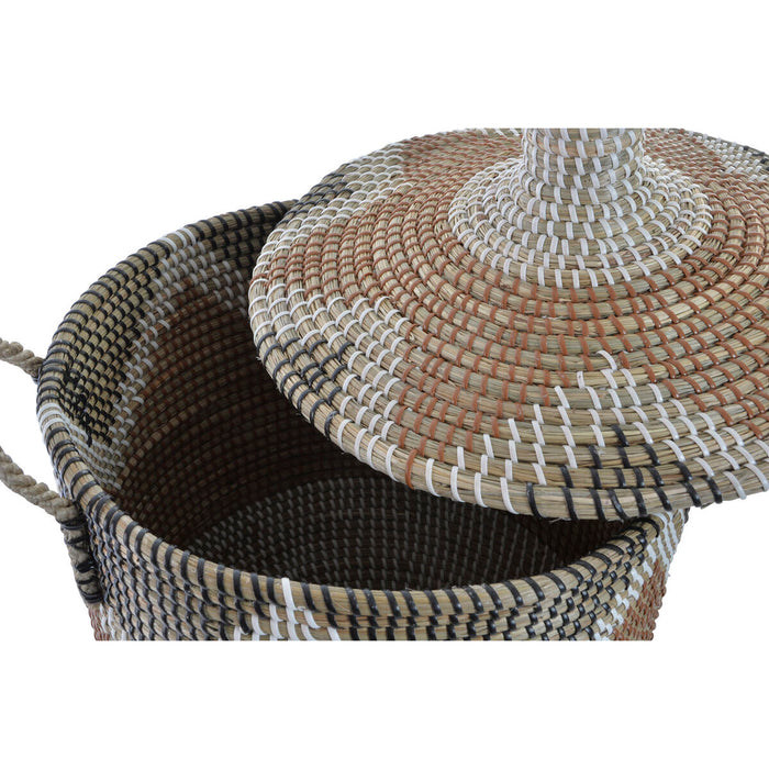 Set de Coșuri DKD Home Decor Alb Maro Natural Iarbă de mare Zig-Zag 39 x 39 x 53 cm