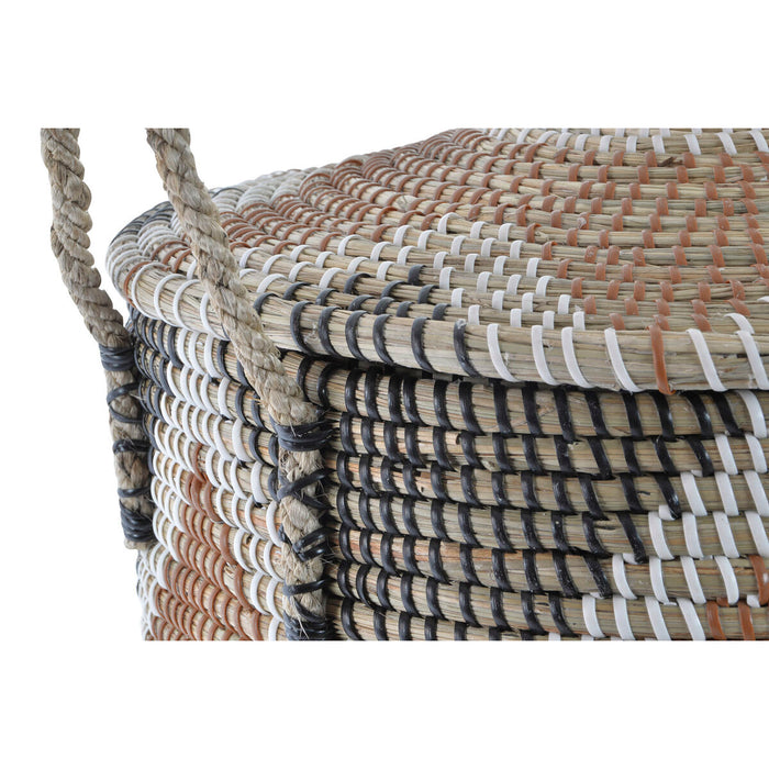 Set de Coșuri DKD Home Decor Alb Maro Natural Iarbă de mare Zig-Zag 39 x 39 x 53 cm