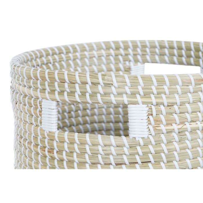 Set de Coșuri DKD Home Decor Albastru Alb Natural Iarbă de mare 44 x 44 x 51 cm