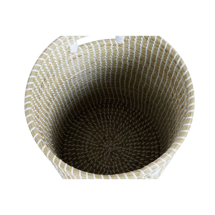 Set de Coșuri DKD Home Decor Albastru Alb Natural Iarbă de mare 44 x 44 x 51 cm
