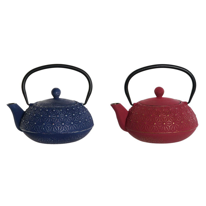 Ceainic DKD Home Decor Albastru Roșu Fier 900 ml (2 Unități)