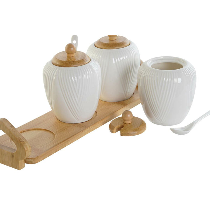Zaharniță DKD Home Decor Alb Natural Bambus Porțelan 31 x 9 x 7 cm 4 Piese