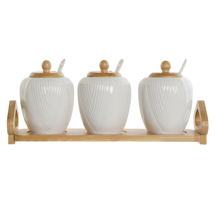 Zaharniță DKD Home Decor Alb Natural Bambus Porțelan 31 x 9 x 7 cm 4 Piese