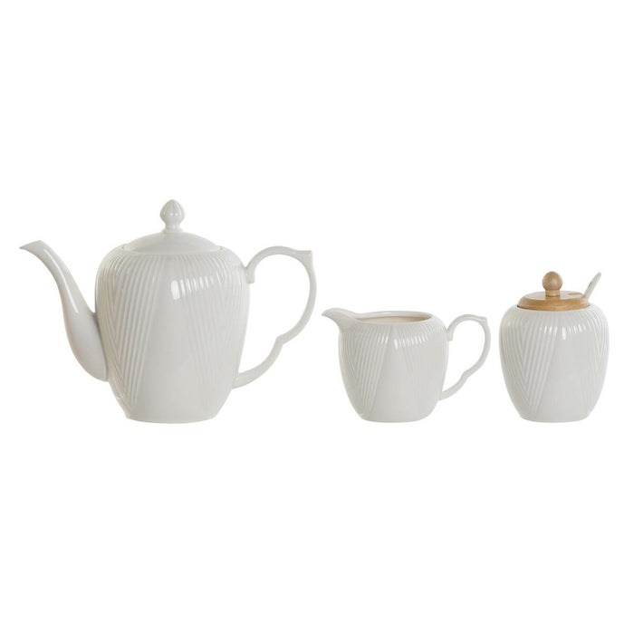 Ceainic DKD Home Decor Alb Natural Bambus Porțelan