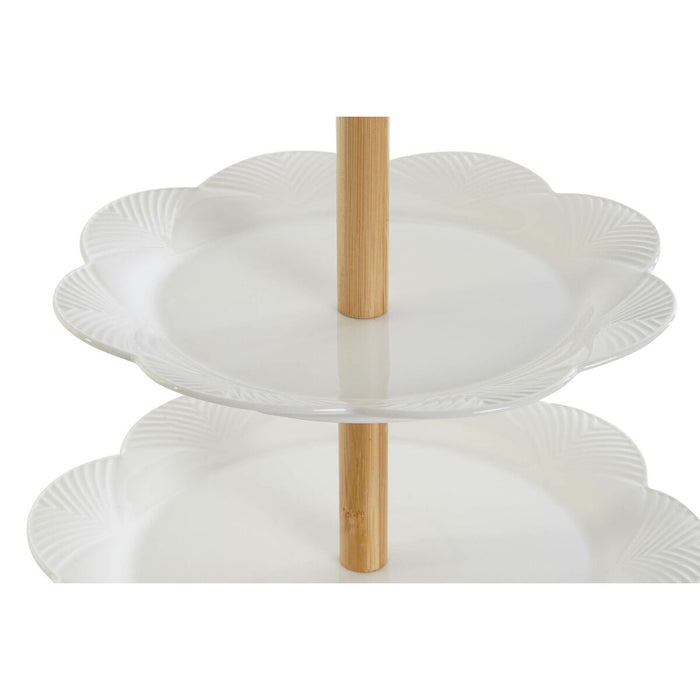 Fructieră DKD Home Decor Alb Natural Bambus Porțelan 25 x 25 x 34 cm
