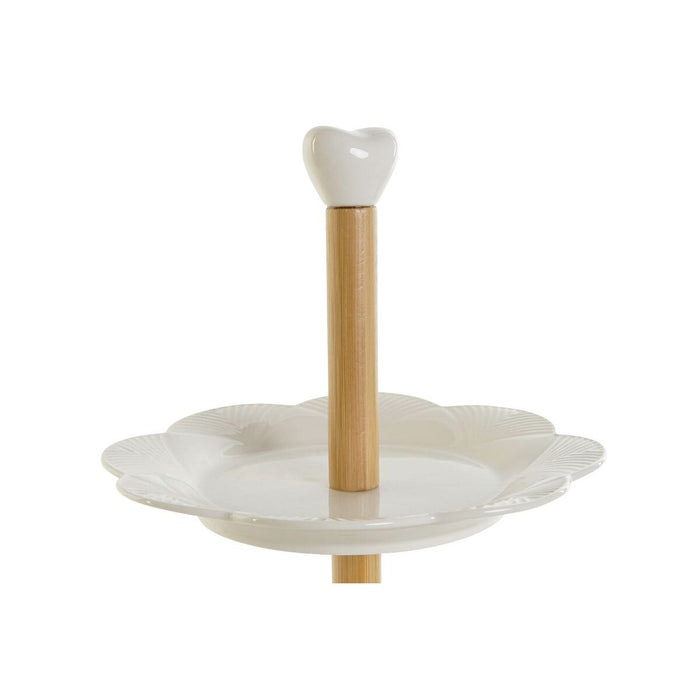 Fructieră DKD Home Decor Alb Natural Bambus Porțelan 25 x 25 x 34 cm