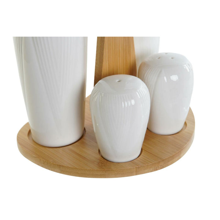 Set pentru asezonat DKD Home Decor Alb Natural Bambus Porțelan 18 x 15 x 20 cm 5 Piese