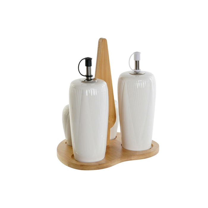Set pentru asezonat DKD Home Decor Alb Natural Bambus Porțelan 18 x 15 x 20 cm 5 Piese
