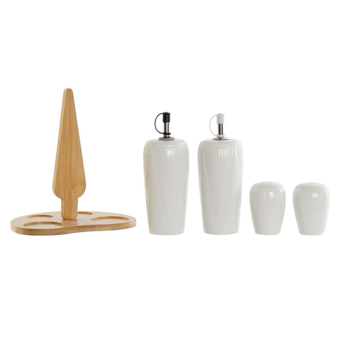 Set pentru asezonat DKD Home Decor Alb Natural Bambus Porțelan 18 x 15 x 20 cm 5 Piese